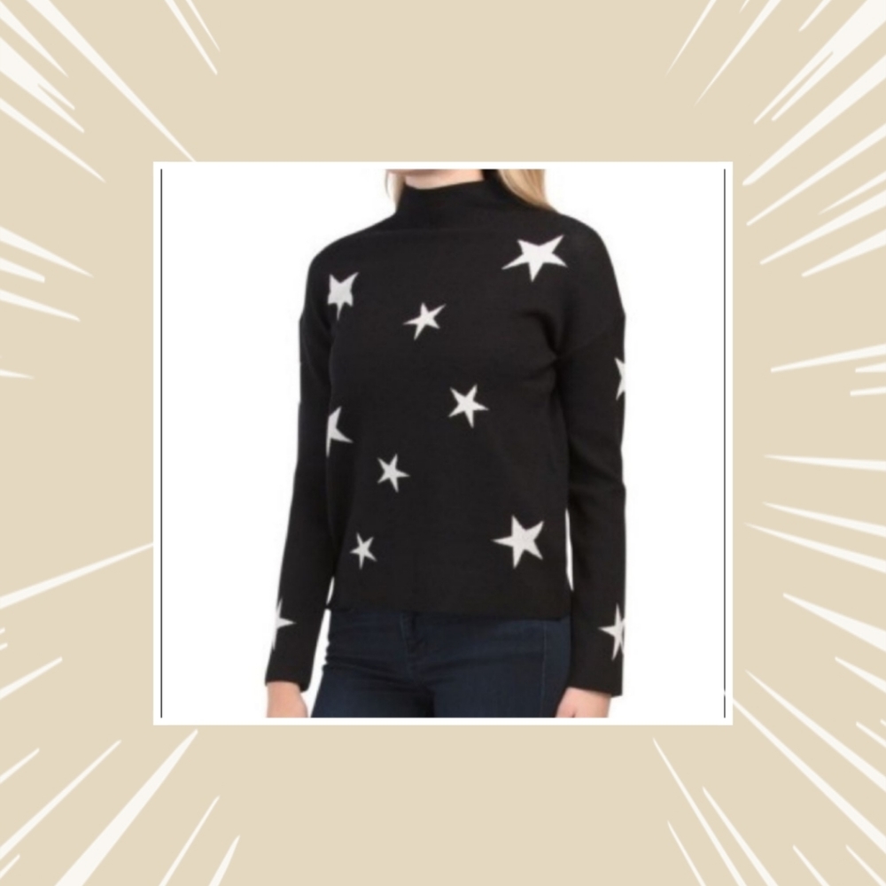 New TAHARI STAR PRINT Mock Neck Sweater size Medium NWT